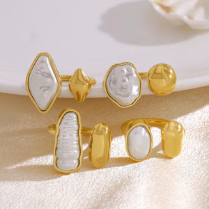 Haomi-Bague ouverte vintage en acier inoxydable plaqué or 18 carats, perle baroque <span class=keywords><strong>panachée</strong></span> imperméable pour femmes, mariage - Product Image 2