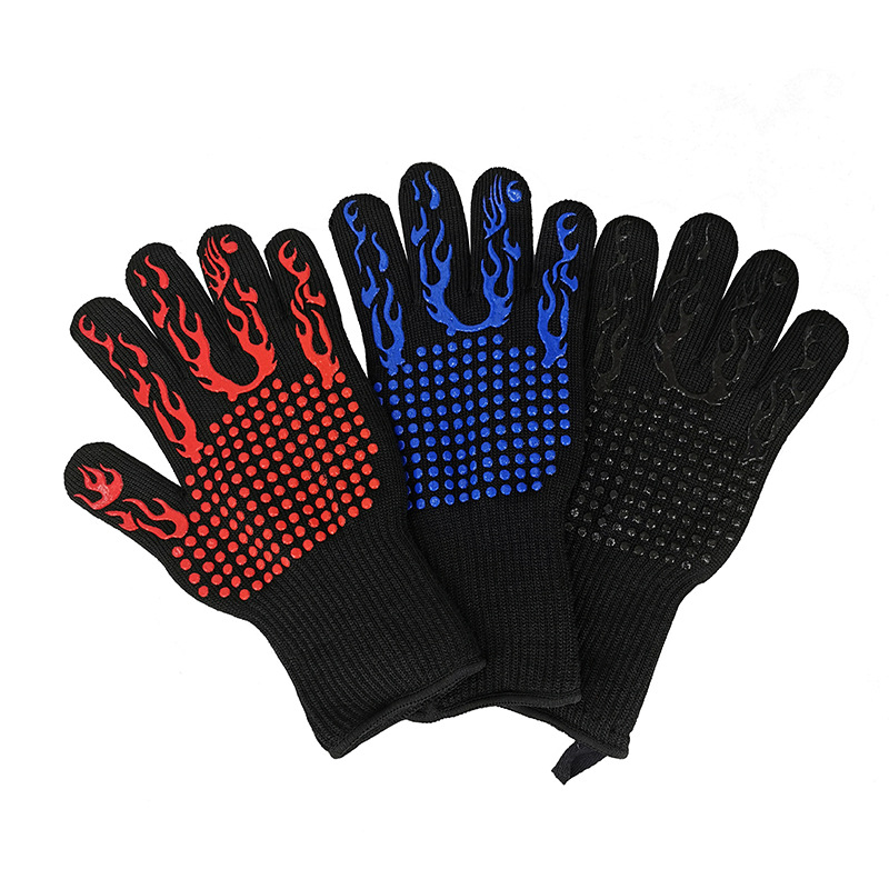 Fireproof Protection Silicone Kitchen Oven Barbecue BBQ Grill Gloves BBQ Gloves Oven Mitts with Anti-Slip Safe Grip