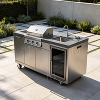 Mueble de Cocina Integrado de Lujo para Exteriores, Isla de Cocina de Acero Inoxidable Personalizada para Barbacoa, para Proyectos de Hoteles, Resorts y Jardines, OEM