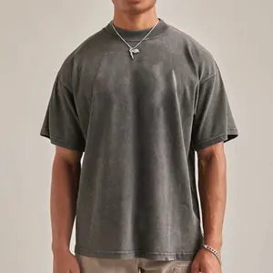 T-shirt manches courtes à col ras du cou pour homme, t-shirt masculin, vintage, avec logo brodé à l'acide, 100% coton, surdimensionné, 2020