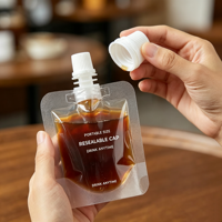 Pochette transparente portable de qualité alimentaire avec bec verseur et bouchon à vis pour café, jus et emballage de boissons à emporter