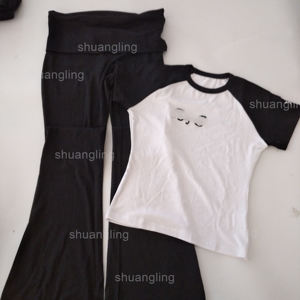 Completo da Donna Primavera 2026: Camicia a Maniche Lunghe con Pantaloni a Zampa in Cotone, Set Due Pezzi per Loungewear - Product Image 4