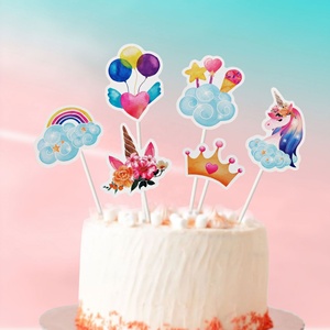 Décoration de gâteau d'<span class=keywords><strong>anniversaire</strong></span> sur le thème des dessins animés : ballons <span class=keywords><strong>arc</strong></span>-<span class=keywords><strong>en</strong></span>-<span class=keywords><strong>ciel</strong></span>, couronne, topper pour pâtisserie - Product Image 2