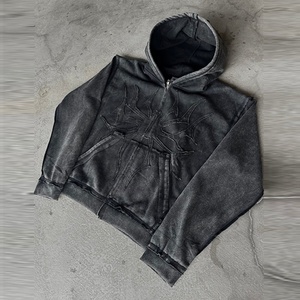 Fabricante Personalizado de Ropa Urbana, 330 g/m², Corte Holgado, Parches Bordados, Acabado Lavado al Ácido, Cierre de Cremallera, 100% Algodón de Alto Gramaje - Product Image 1
