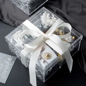 निविड़ अंधकार लक्जरी शादी वर Keepsakes उपहार बॉक्स स्पष्ट व्यक्तिगत एक्रिलिक उपहार बॉक्स