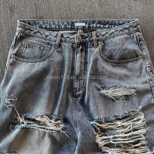 Jeans en denim pour hommes, vente en gros, personnalisés, effet usé, taille haute, qualité supérieure, coupe oversize à jambe large - Product Image 3