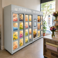 Distributeur automatique de fleurs blanc et gris, vitrine multi-compartiments pour bouquets avec écran tactile pour fleuriste, aéroport, commerce de détail