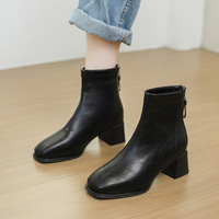 Bottines d'hiver décontractées rétro à talon épais et bout carré avec fermeture éclair arrière pour femme, collection 2026, vente chaude