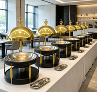 Chauffe-plat professionnel 9L en acier inoxydable doré, alimenté à l'alcool, avec plateau amovible, idéal pour buffets, événements et mariages
