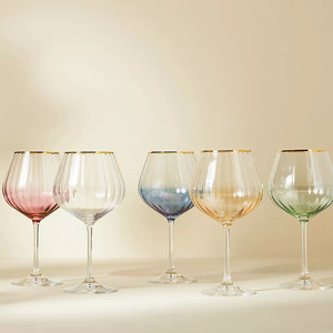 Verre à vin en verre côtelé <span class=keywords><strong>rose</strong></span> avec bordure dorée, grande capacité, verre à pied pour vin rouge - Product Image 5