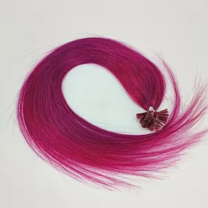 Extensões de cabelo 100% humano com queratina, pré-ligado, cabelo remy de 18 polegadas 50g, rosa/roxo, extensões de cabelo seda reto