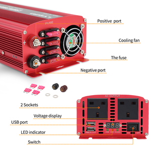 Onduleur de puissance de voiture 1500W/3000W, interrupteur à onde sinusoïdale, double USB, 12V/24V, AC 220V/240V, démarreur souple - Product Image 5