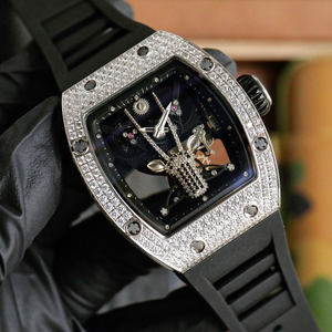 Jam Tangan Mewah untuk Pria Gaya 26-02 Devil Eye Gold Flames Dial Tourbillon Manual Mechanical Watch Black Ceramic Case Wristwatch - Product Image 1