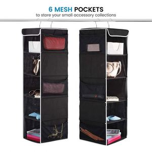 5 Shelf Foldable Hanging Closet Organizer with Hooks Space Saver for Clothing & Bedding Breathable Shelves & 6 Side Pockets - Product Image 4