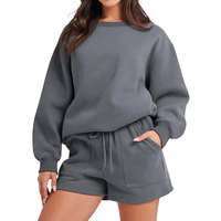 Ensemble de survêtement coupe-vent en molleton côtelé à col ras du cou et revers, grande taille, personnalisable avec logo, pour femme, collection automne