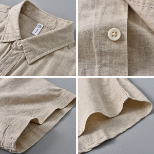 <span class=keywords><strong>Camicia</strong></span> da <span class=keywords><strong>Uomo</strong></span> di Alta Qualità in <span class=keywords><strong>Lino</strong></span> e Cotone, Antirughe, Manica Corta, Colletto Classico, Chiusura con Bottone Singolo, Traspirante - Product Image 4