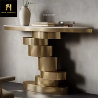 Table de porche de luxe en pierre de style italien, comptoir moderne en acier inoxydable avec plaque de roche, mobilier de hall d'entrée design pour la maison