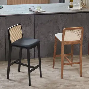 Dreamhause American Bar Chair Solid Wood Simple Retro Rattan High Seat Chair Designer Restaurant Pub High Dining Stool