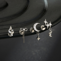 Boucles d'oreilles G23 en titane, motif lune et étoile, pour tragus, hélix, cartilage, avec zircon, pendentif nœud, fleur, clou à lèvre, dos plat, piercing fileté