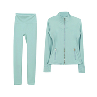Jaket dan Legging Yoga Grosir untuk Lari, Gym, Yoga, Cepat Kering, Bernapas, dengan Ritsleting Emas, Set Pakaian Olahraga Atletik