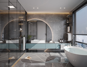 Ensemble de meubles de salle de bain intelligent mural moderne européen avec miroir LED - Lavabo en pierre artificielle personnalisé pour hôtel, appartement, villa - Product Image 6