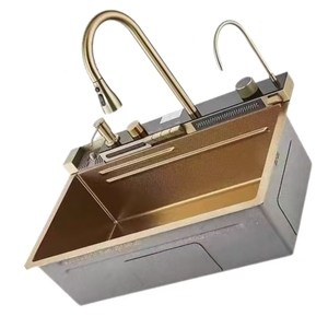 Sang Trọng Vàng Thép Không Gỉ Duy Nhất Bát Bồn Rửa Nhà Bếp Handmade Hình Chữ Nhật Cá Voi Đàn Piano Thiết Kế Nano Bốn Lỗ Thông Minh Bồn Rửa Lọc - Product Image 1