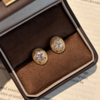 Boucles d'oreilles ovales en argent 925, style vintage, motif œuf de pigeon, zircon étincelant, rétro-élégantes, haut de gamme, accessoires d'oreille pour femme