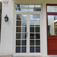 Puerta de Madera Sólida de Color Personalizado para Entrada de Villa Francesa de Lujo, con Paneles de Vidrio Transparente, Estilo Contemporáneo, Aislamiento Térmico