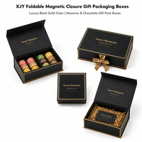 Boîtes cadeaux pliables à fermeture magnétique XJY, luxe, couleur noir et or, pour macarons et chocolats.