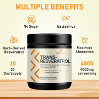 Trans-Résvératrol NAD en poudre, extrait de raisin rouge, quercétine, pterostilbène, résvératrol dérivé des plantes, 4 g par portion pour