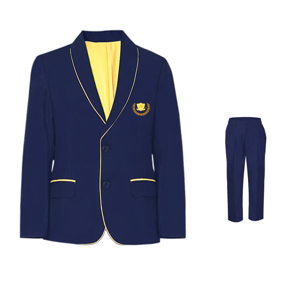 Custom logo embroidery international school uniform formal suit for students navy blue blazer school uniform