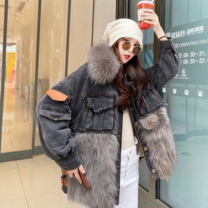 Parka in Denim Invernale con <span class=keywords><strong>Tasche</strong></span>, <span class=keywords><strong>Cappotto</strong></span> Corto in <span class=keywords><strong>Pelliccia</strong></span> Sintetica per Donna - Product Image 2
