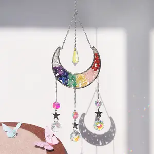 Toptan yüksek kaliteli kristal ay suncatcher 7 çakra ay suncatcher rüzgar zil kristal suncatcher