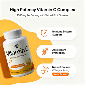 Suplemento de Vitamina C de Marca Privada OEM con Acerola y Rosa Mosqueta 1000mg, Apoyo al Sistema Inmunológico, 180 Cápsulas por Botella - Product Image 3