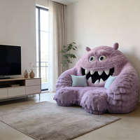 Canapé en peluche monstre violet, fauteuil confortable en fourrure, personnage de dessin animé, fauteuil lounge surdimensionné, pouf moelleux, décoration de canapé