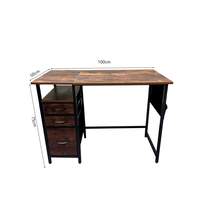 Bureau d'ordinateur moderne avec cadre en métal brun, grand plateau de travail, tiroirs de rangement, assemblage facile, espace pour imprimante