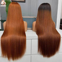 Peluca de Cabello Humano Virgen Vietnamita con Cutícula Alineada, Liso Extremo, Color Marrón Jengibre, Sin Pegamento, con Cierre Frontal de Encaje HD 5x5 SDD
