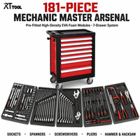 Coffret à outils roulant RT TOOL à 7 tiroirs, ensemble de 181 outils, chariot d'atelier verrouillable pour la réparation automobile