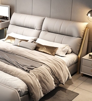 Lit king size de style luxueux pour chambre à coucher, style européen, lit double en bois massif de haute qualité, tête de lit en cuir souple