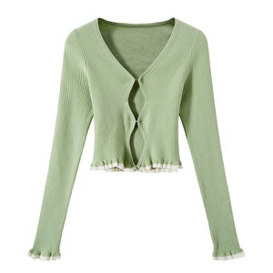 Conjuntos de 3 piezas para mujer, cárdigan recortado de punto de manga larga, conjuntos de falda sin mangas, conjuntos de salón a juego - Product Image 3