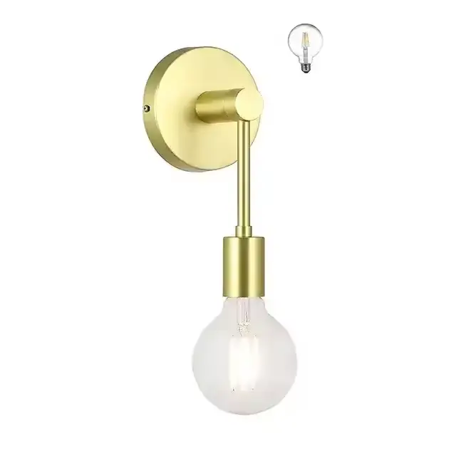 Modern Wall Lamp Simple Decorative Bare LED Bulb Satin Vintage Brass Wall Sconce Light Fixture For Bathroom