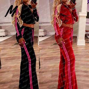 Set <span class=keywords><strong>2</strong></span> Pezzi San Valentino 2026 con Logo Personalizzato, Giacca con Zip e Pantaloni a Zampa in Velluto Rosa con Striscia Laterale per Donna - Product Image 3