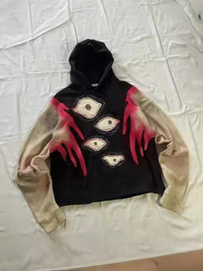 Sweat à capuche épais personnalisé pour <span class=keywords><strong>homme</strong></span> avec appliques œil et patchs vieillis, style vintage streetwear coupé et cousu pour la saison automne - Product Image 2