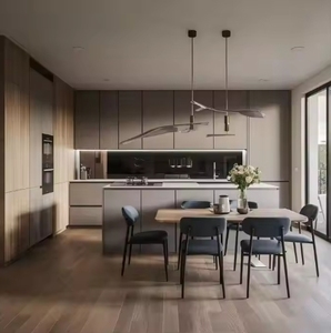 Gabinetes de Cocina Modernos con Tecnología de Panel Plano, Chapa de Madera, Estructura de MDF, Puerta de Vidrio, Incluye Fregadero y Grifo para Apartamento - Product Image 1