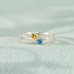 Anelli di diamanti T0200 per donna, anello di fidanzamento con diamante naturale taglio a cuore e diamanti laterali, colore G - Product Image 6