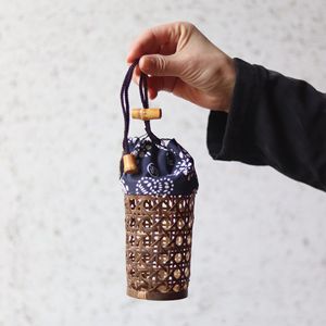 Bamboo Woven Teacup Holder 7cm Diameter 11cm Height Portable Tea Ceremony Storage Basket <b>Coffee</b> Tea Accessories - Product Image 1