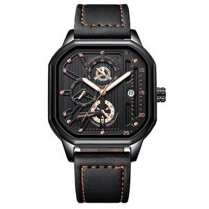 Montre carrée multifonctionnelle lumineuse imperméable de luxe pour homme Drioshipping avec bracelet en cuir PU, montres à quartz - Product Image 2