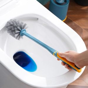 Ensemble de brosses de toilette avec base ronde gris-blanc, design ergonomique pour le nettoyage des cuvettes et des éviers - Product Image 3