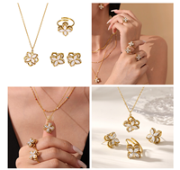 Ensemble de bijoux H2 en acier inoxydable plaqué or pour femmes, collier, boucles d'oreilles et bagues rotatives à quatre feuilles de trèfle, cadeau de mariage, cadeau porte-bonheur