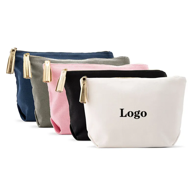 Promotional Custom Logo Print Washable Zipper Makeup Pouch Cotton Canvas Reusable Make Up Cosmetic Bags With Personal Logo